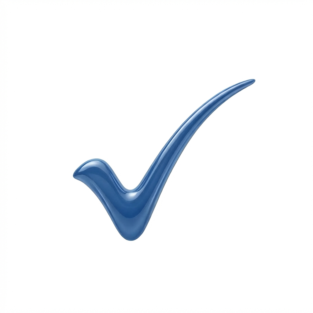 Stylized 3D checkmark icon for task completion A 3D blue and white checkmark icon on a light blue background.